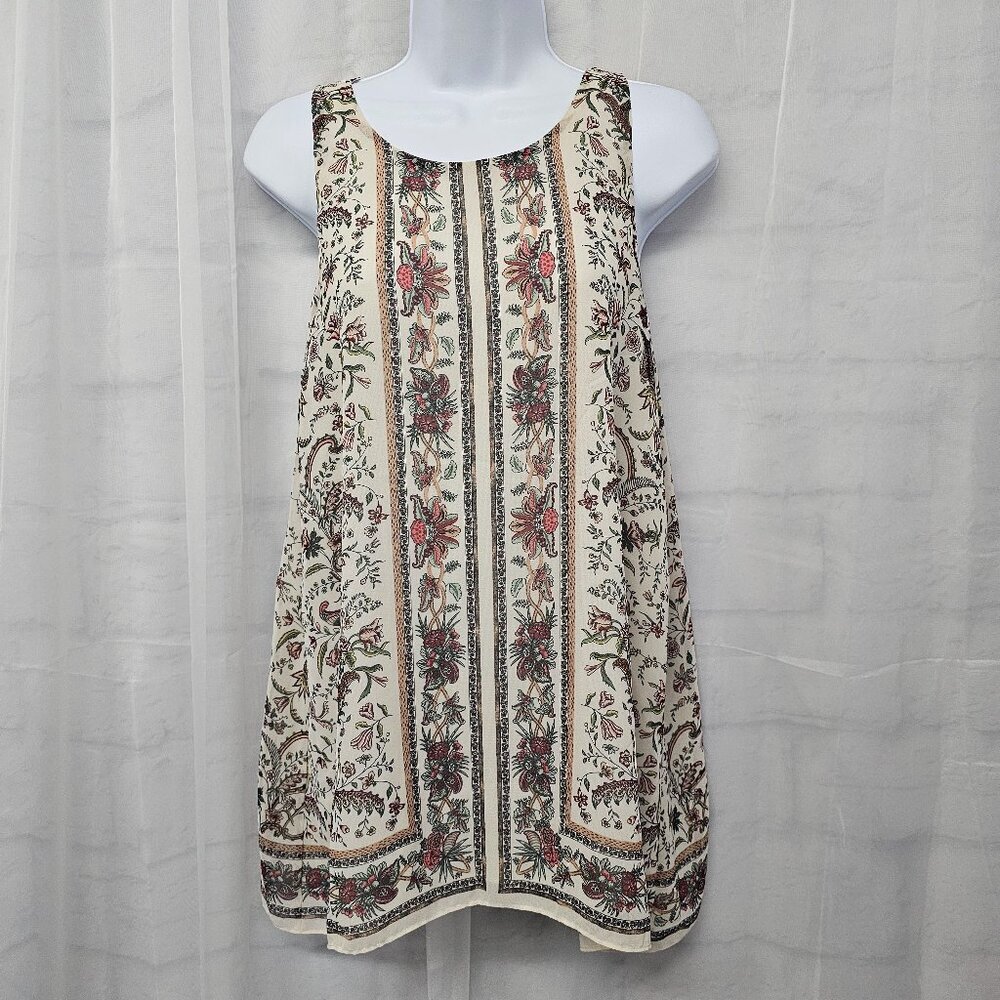 Max Studio Cream Pink Floral Tank Boho Art Deco M